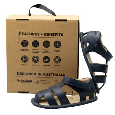 Old Soles Waves Sandal Navy with features and benefits Old Soles shoe box