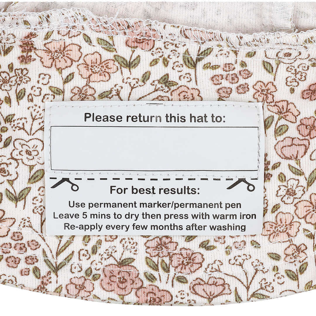 Return label on Bedhead Hats Savanna floral sun hat