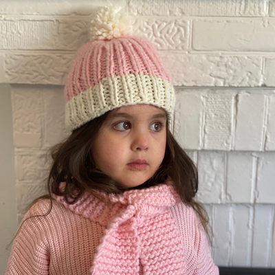 Acorn Kids winter beanie pink with pom pom on girl
