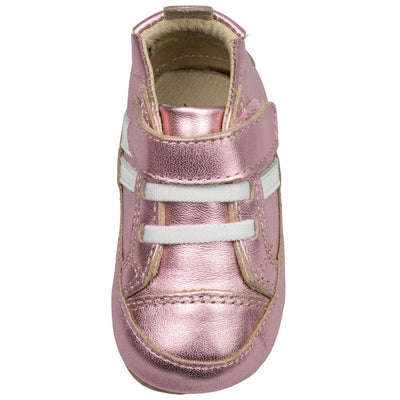 Old Soles High Roller pink baby sneakers overhead view with elastic laces